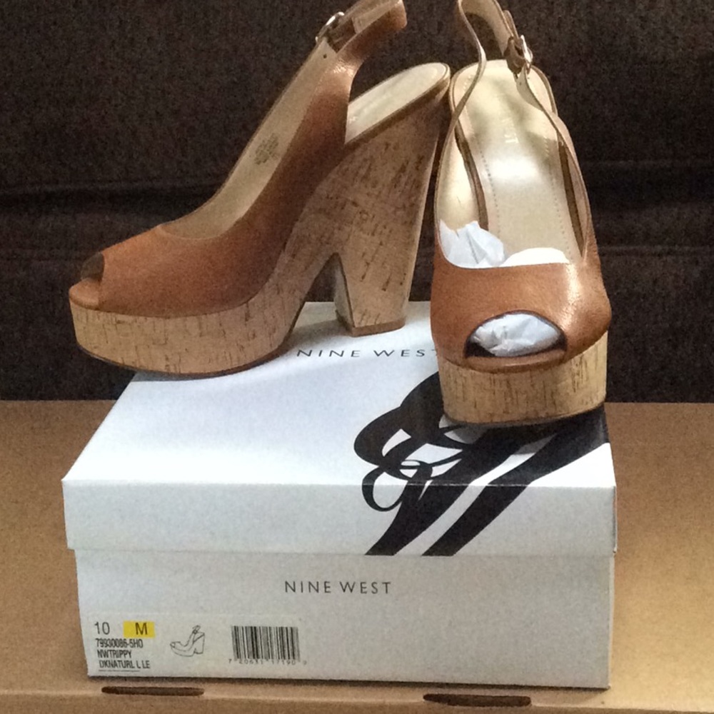 💥Nine West Tan LEATHER Open Toe Strap Sandals NEW